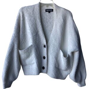 Sweet and Simple XL White Fluffy Knit Sweater Cardinal Cozy Button-Up Fuzzy Soft